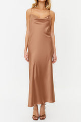 Brown Accessorized Satin Dress Tprss24el00002