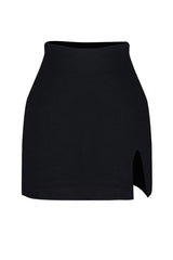 Black Woven Slit Linen Blend Shorts Skirt Tbess24sr00009