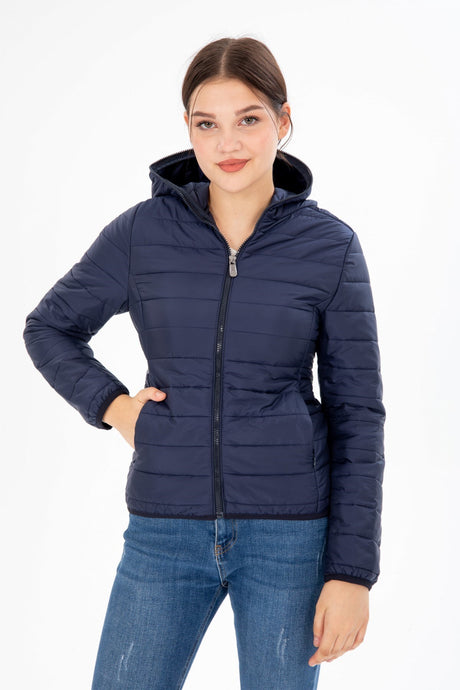 Women Quilted Seasonal Inflatable Coat Fixed Hooded Full Length Zipper 8398 Gfx8398