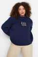 Camel Thick Inner Polar Embroidery Detailed Knitted Sweatshirt Tbbaw24ao00021