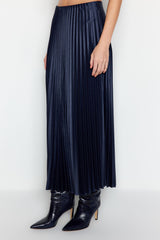 Black Pleated Maxi Knitted Skirt Twoss24et00041