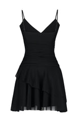 Black Flat Strap Double Breasted Flexible Knit Dress Twoss24el00436