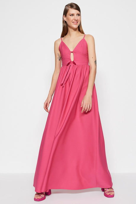 Fuchsia Lined Window/cut Out Detailed Long Night Evening Dress Tprss23ae00158