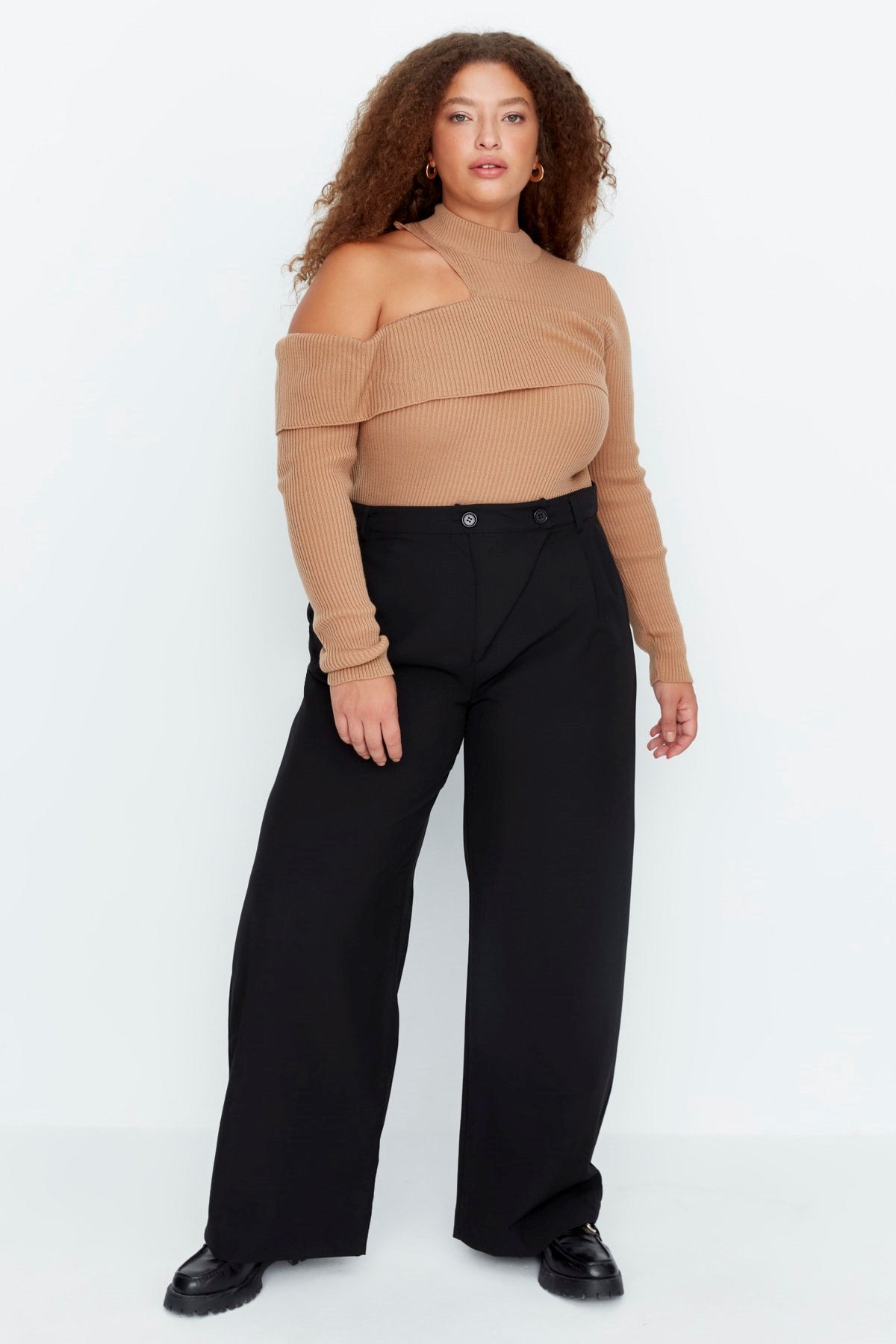 Black Double Button Asymmetric Patched Woven Pants Tbbaw23ar00038