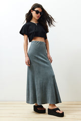 Anthracite Pale Effect Stitching Detailed Maxi Flexible Skirt Twoss24et00089