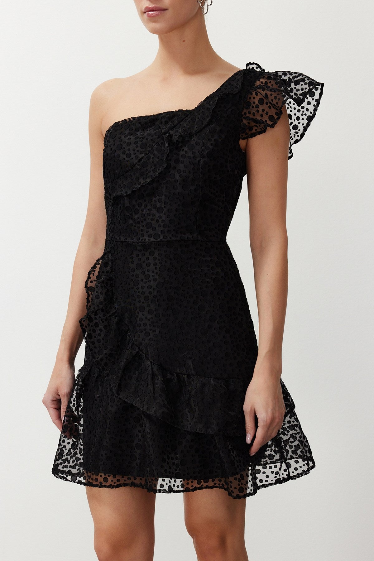 Black Single Sleeve Skater/waist Lace Chic Evening Dress Tprss24el00155