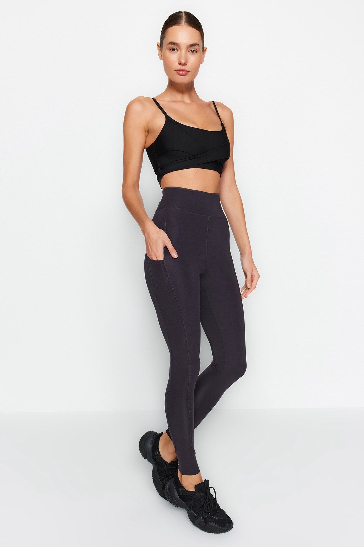 Matte Full Size Sports Leggings With Black Extra Belly Booster Layer Thmaw24ty00026