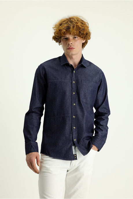 Long Sleeve Slim Fit Denim Cotton Shirt 507217