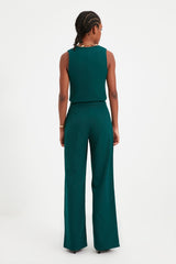 Green Wide Leg Wide Leg Pleated Woven Pants Twoss21pl0189