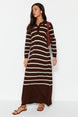 Black Polo Neck Striped Knitwear Dress Tctaw22eb0212