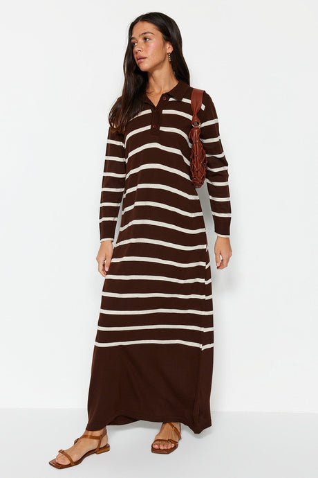 Black Polo Neck Striped Knitwear Dress Tctaw22eb0212