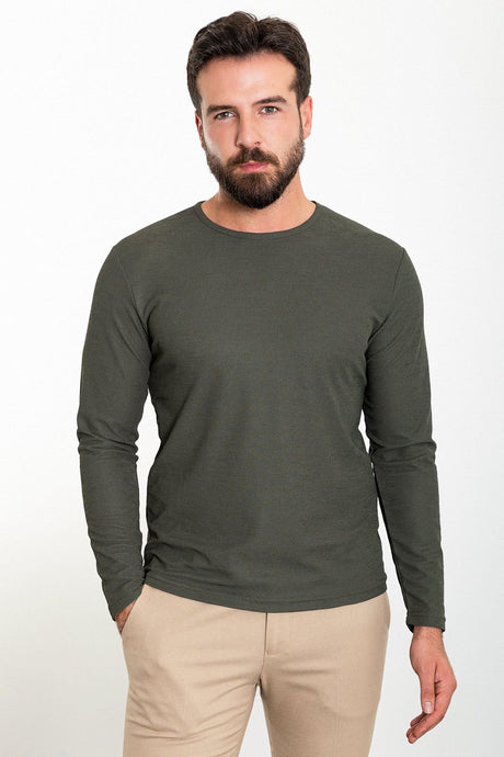 Plain Black Slim Fit Crew Neck Long Sleeve Mens T-shirt 36801.23k