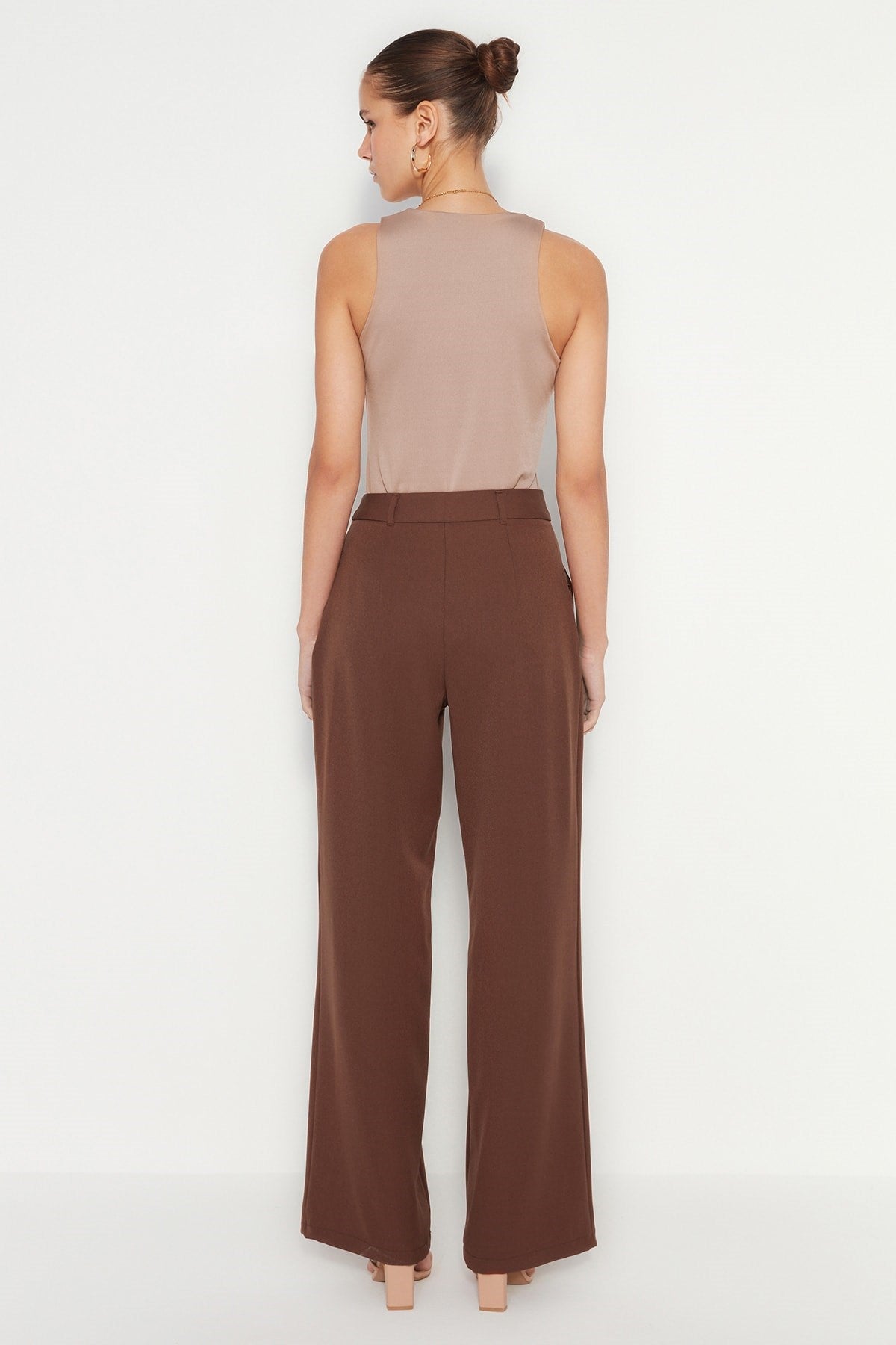 Brown High Waist Wide Leg/wide Leg Pleated Woven Pants Twoaw21pl0076