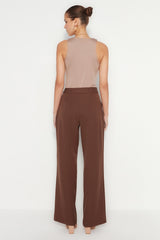 Brown High Waist Wide Leg/wide Leg Pleated Woven Pants Twoaw21pl0076