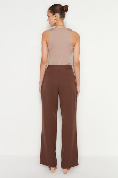 Brown High Waist Wide Leg/wide Leg Pleated Woven Pants Twoaw21pl0076