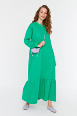 Green Ruffle Detailed Crew Neck Knitted Dress Tctss22el00000