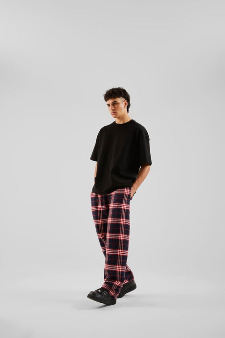 Plaid Pattern Waist Elastic Black Pajamas Flaw-211-004-002