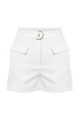 Ecru Pocket Flap Belted Mini Woven Shorts Twoss24sr00031