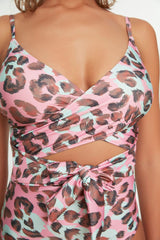 Animal Print Double Breasted Tie Hipster Swimsuit Tbess21ma0040