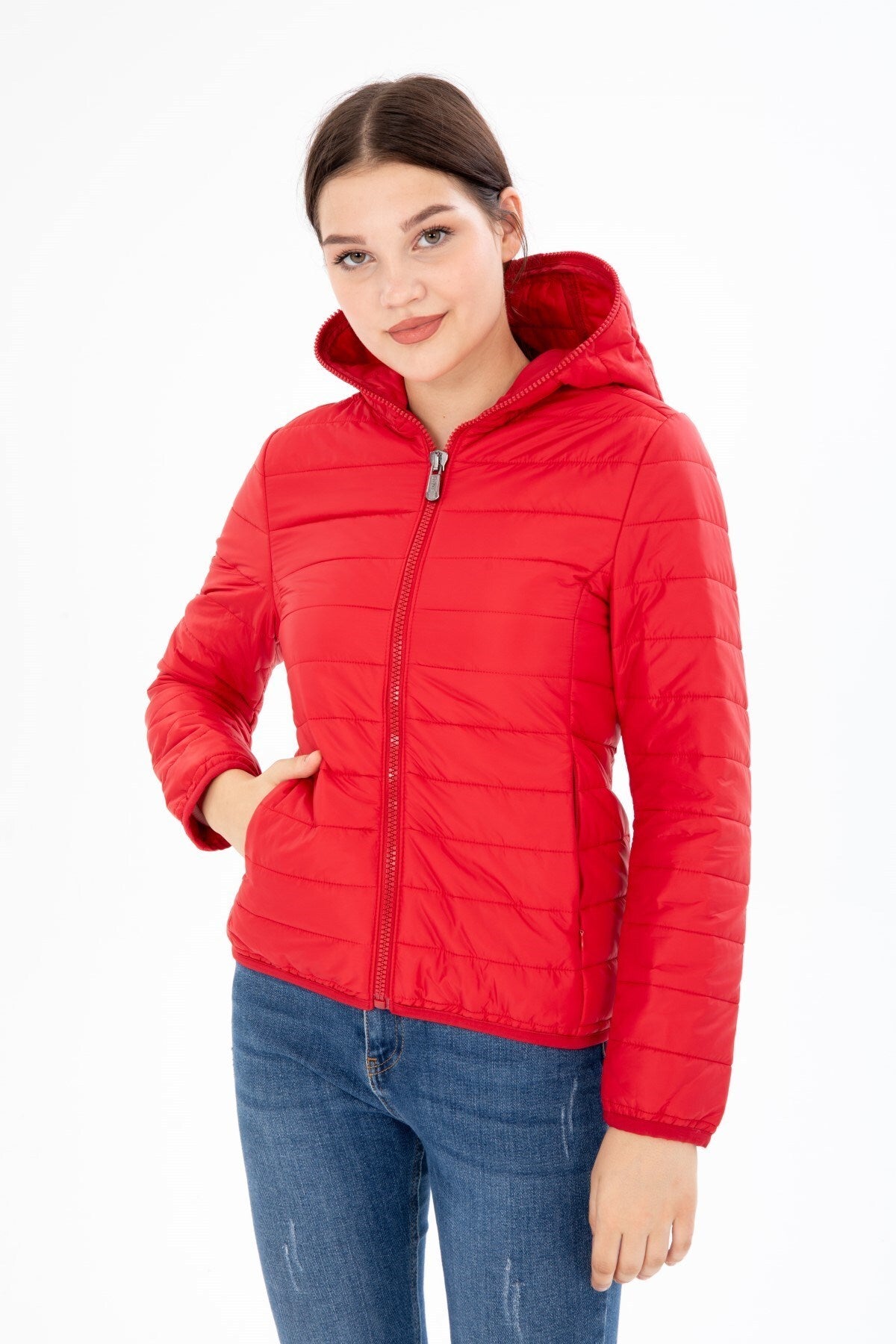 Women Quilted Seasonal Inflatable Coat Fixed Hooded Full Length Zipper 8398 Gfx8398