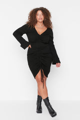 Black Ruffle Detailed Knitwear Dress Tbbaw23ah00005