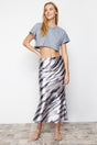 Gray Patterned Satin Maxi Knitted Skirt Twoss24et00119