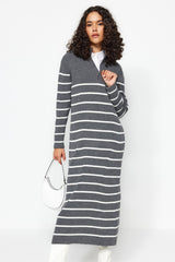 Black Striped Zipper Detailed Knitwear Dress Tctaw24eb00019