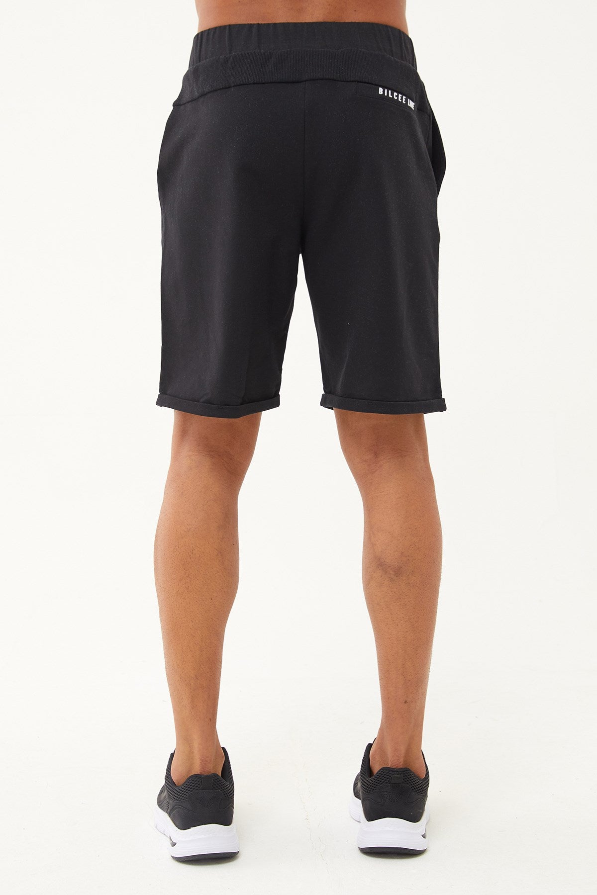 Men's Black Organic Cotton Pocketed Drawstring Short Capri Bermuda Casual And Sports Shorts 0803 Tb2