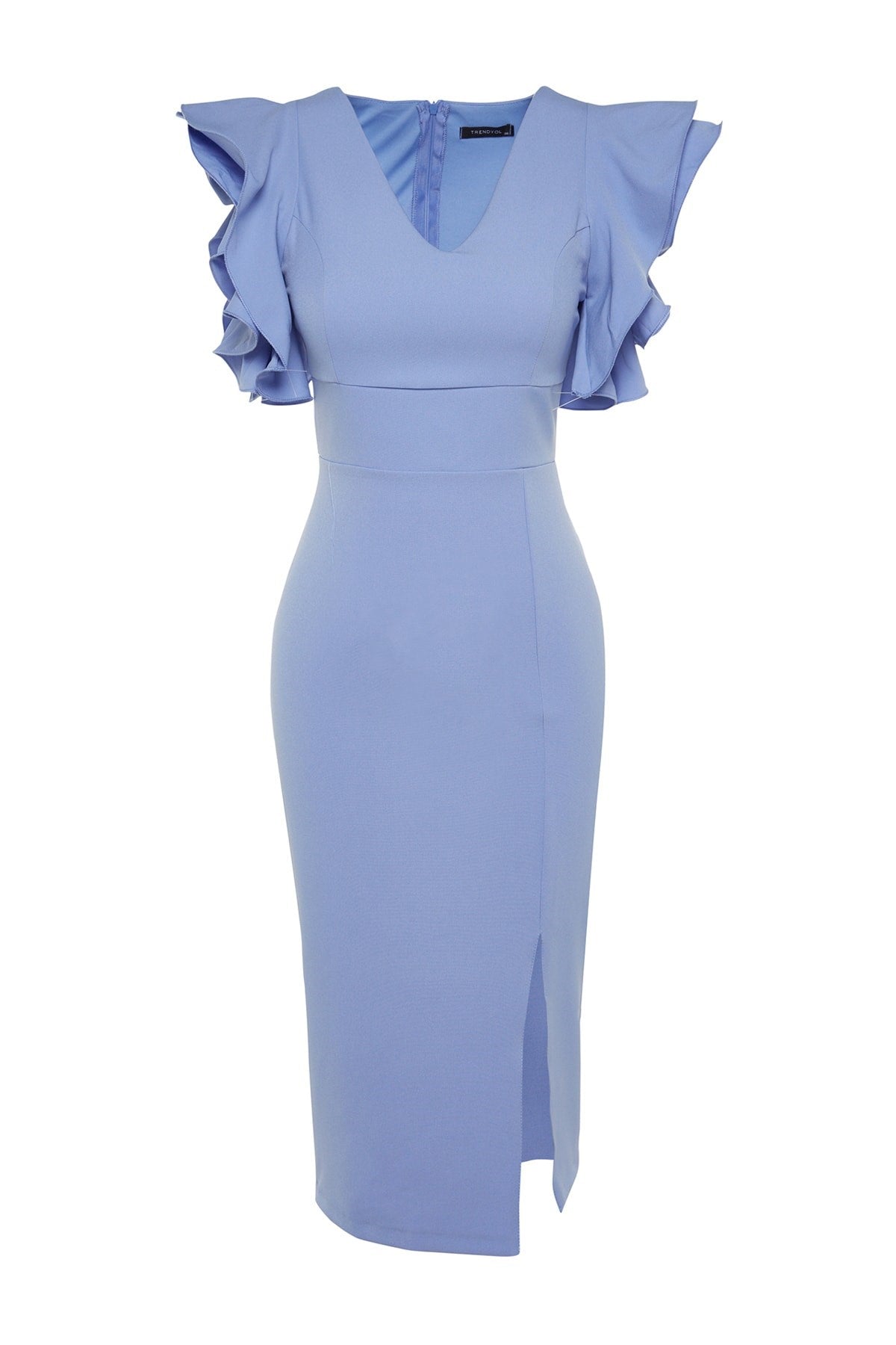 Blue Ruffle Detailed Evening Dress Evening Dress Tprss20el2661