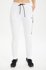 Women's White Ribbed Cotton Pockets Solid Color Casual And Sports Sweatpants 0807 Tb23wl05s0807-1