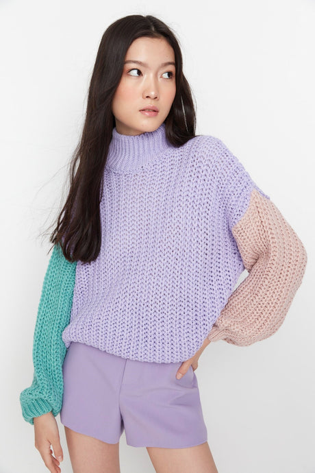 Mint Wide Pattern Soft Textured Color Block Knit Sweater Twoaw21kz0271