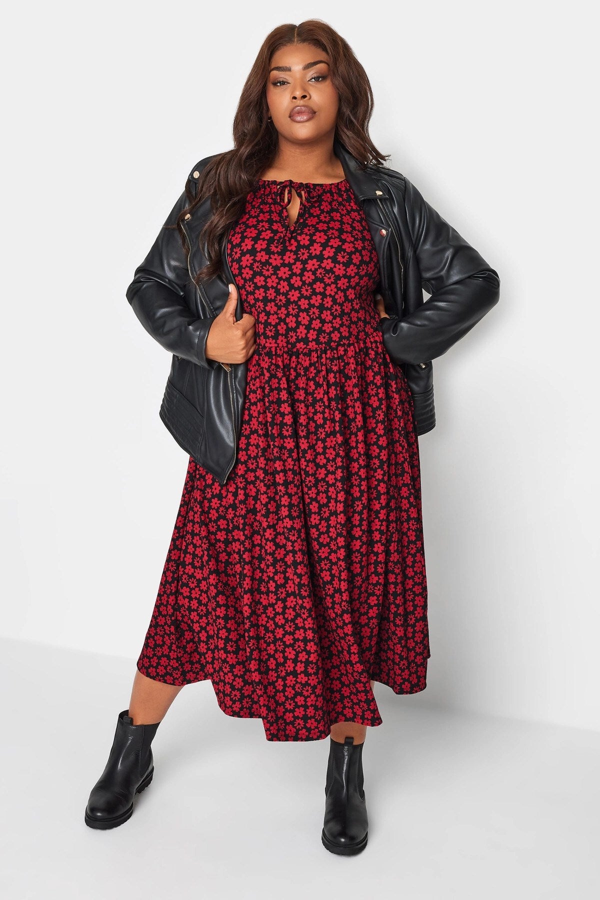 Plus Size Tie Polka Dot Pattern Long Dress 137626 Byk-23y-137625