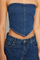 Blue Asymmetric Strapless Denim Bustier Twoss24bs00002