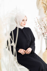 Black Abaya 3457 T22fr3m3457 With Lace-up Stone Embroidered Collar