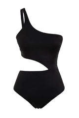 Black One Shoulder Cut Out/window Regular Swimsuit Tbess24my00005