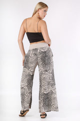 Italian Black And White Zebra Pattern Elastic Waist Linen. Woven Pants M10060000pn98340