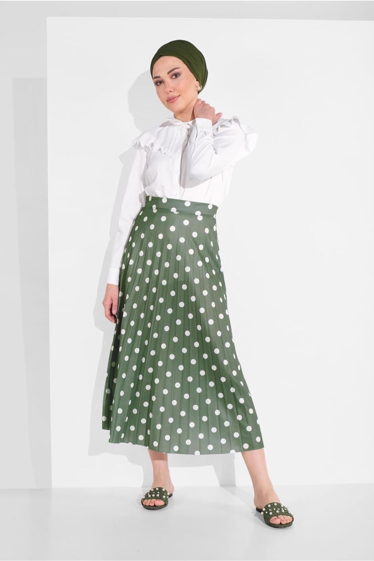 Women's Ecru (mint-cream) Polka Dot Pattern Skirt 9161 Tyc00058456915