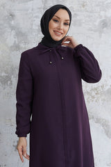 Hidden Patched Abaya With Lace-up Collar - Black Ms00tp00054