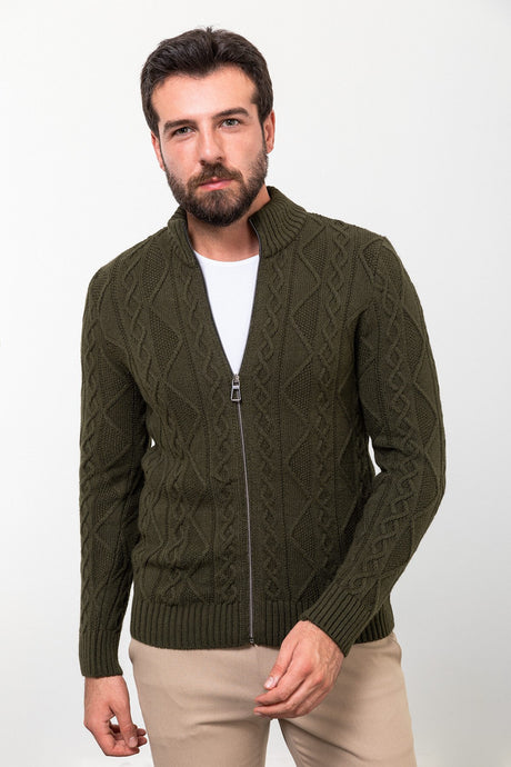 Braided Grey Slim Fit Dominant Collar Zipper Wool Men's Knitwear Cardigan 11236.23k