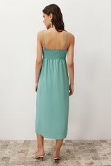 Mint Plain Cut Button Detailed Midi Woven Dress Twoss24el00505