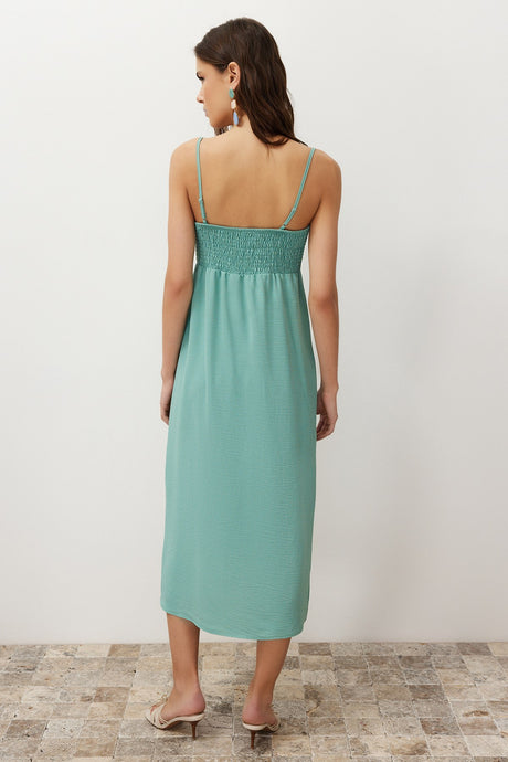 Mint Plain Cut Button Detailed Midi Woven Dress Twoss24el00505