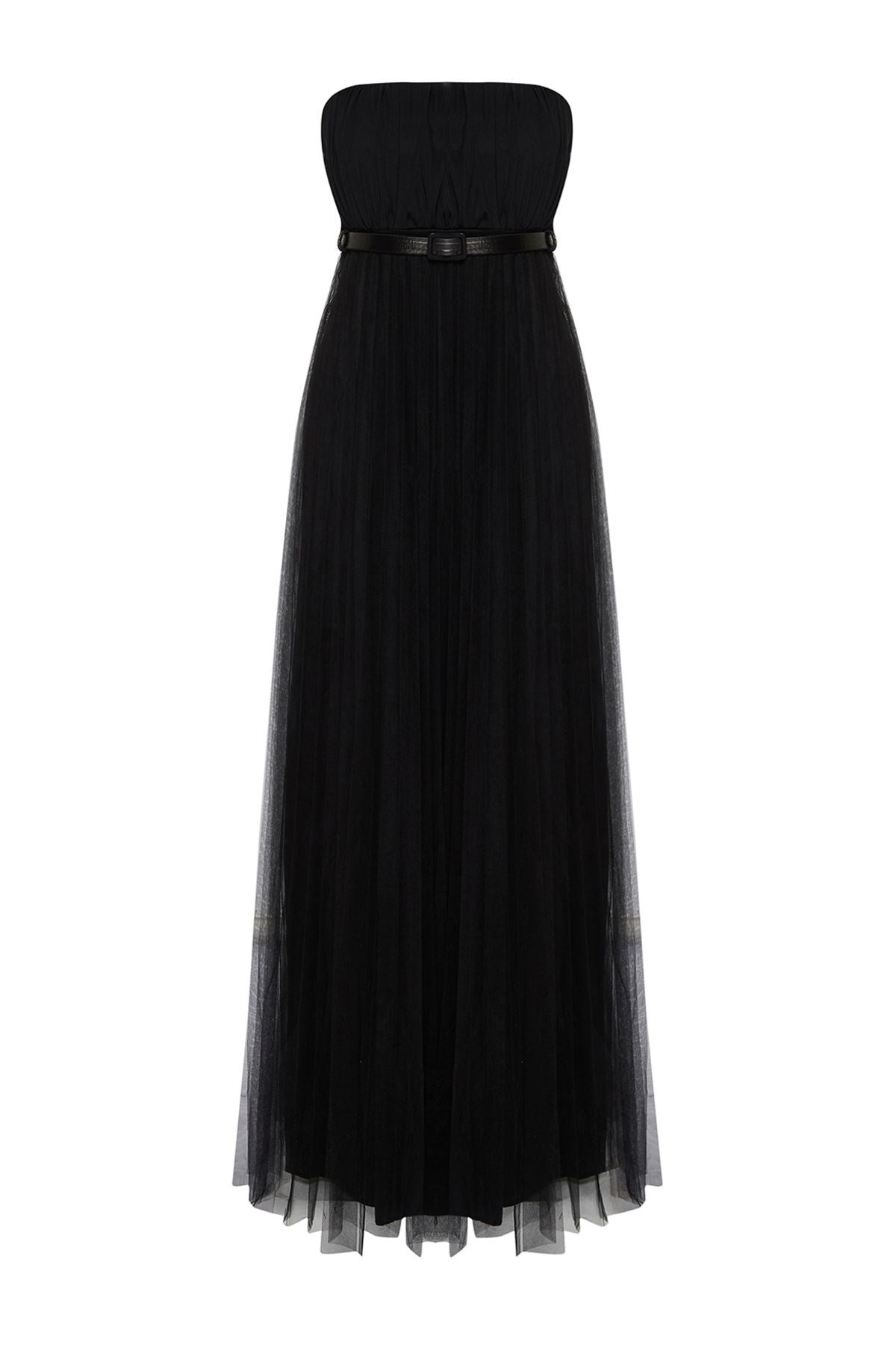 Black Tulle Knitted Long Elegant Evening Dress Tprss24ae00090