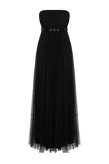 Black Tulle Knitted Long Elegant Evening Dress Tprss24ae00090