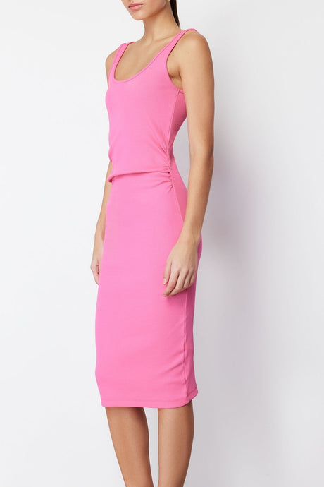 Pink Pool Neckline Back Drawstring Body Wrapping Stretch Knitted Midi Pencil Dress Twoss24el00128