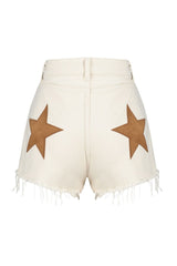 Ecru Denim Embroidered Denim Shorts & Bermuda Tbess24sr00007