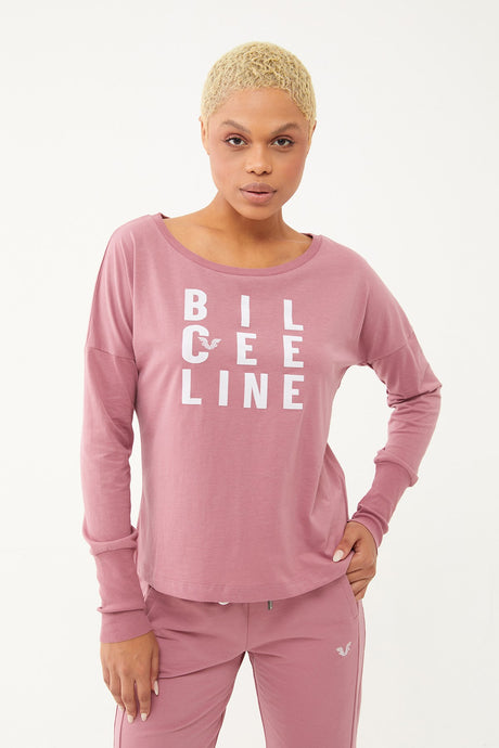 Women's Salmon Organic Cotton Soft Textured Long Sleeve Letter Printed Slim T-shirt, Sweatshirt 0719