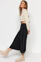 Black Pleated Satin Midi Woven Skirt Twoaw24et00359