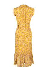 Yellow Floral Print A Cut Midi Lined Chiffon Woven Dress Twoss23el01840