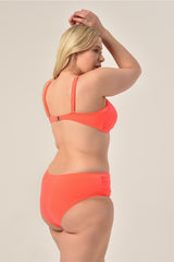 Women's Neon Orange Plus Size Booster Slip Ruffle Stylish Bikini Set 20231989