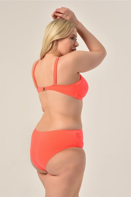 Women's Neon Orange Plus Size Booster Slip Ruffle Stylish Bikini Set 20231989